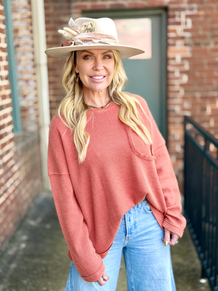 Waffle Knit Top | Rust