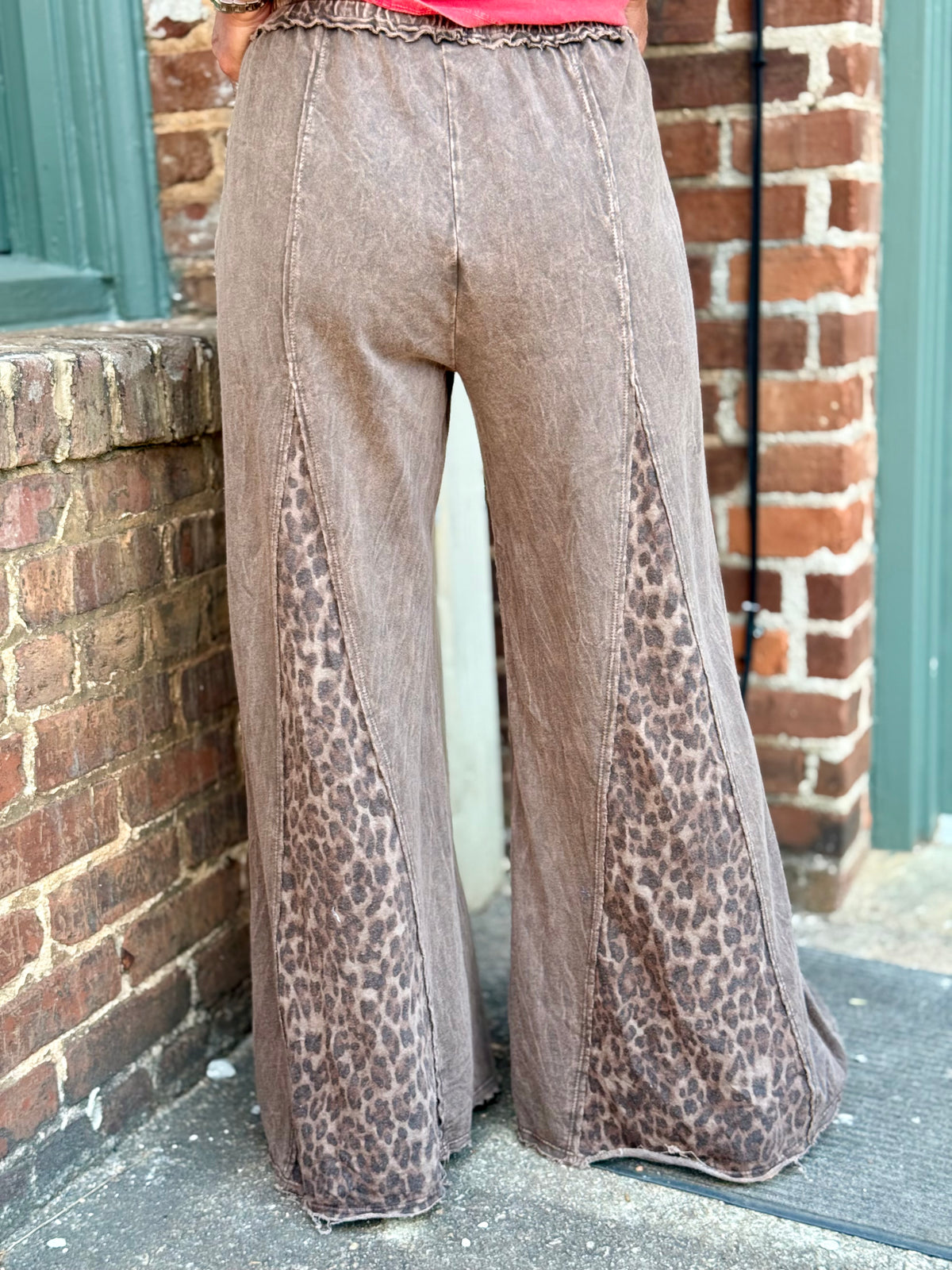 Washed Leopard Panel Flare Pants
