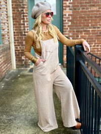 Mineral Wash Wide Leg Overall Jumpsuit