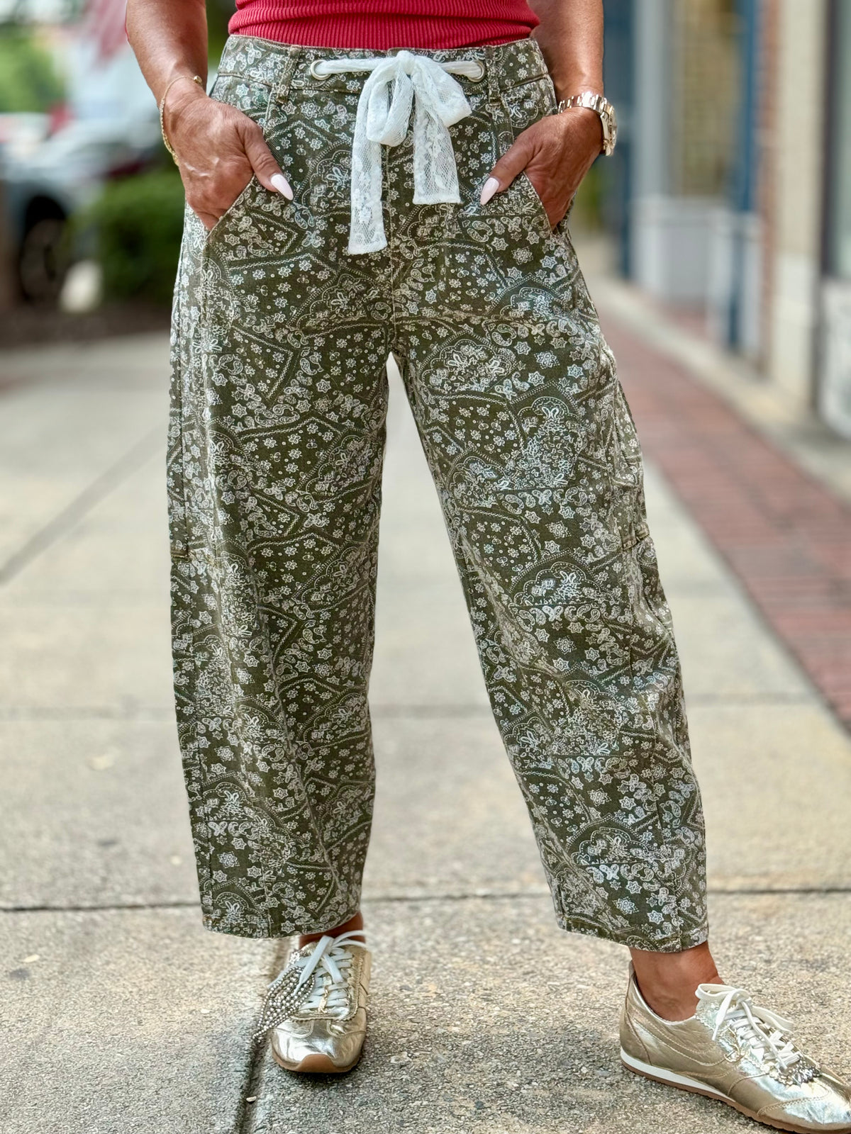 Paisley Printed Barrel Jeans