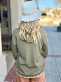 Plaid Trimmed Waffle Knit Hoodie