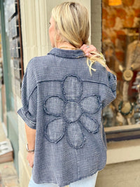 Gauze Flower Patch Button Up Top