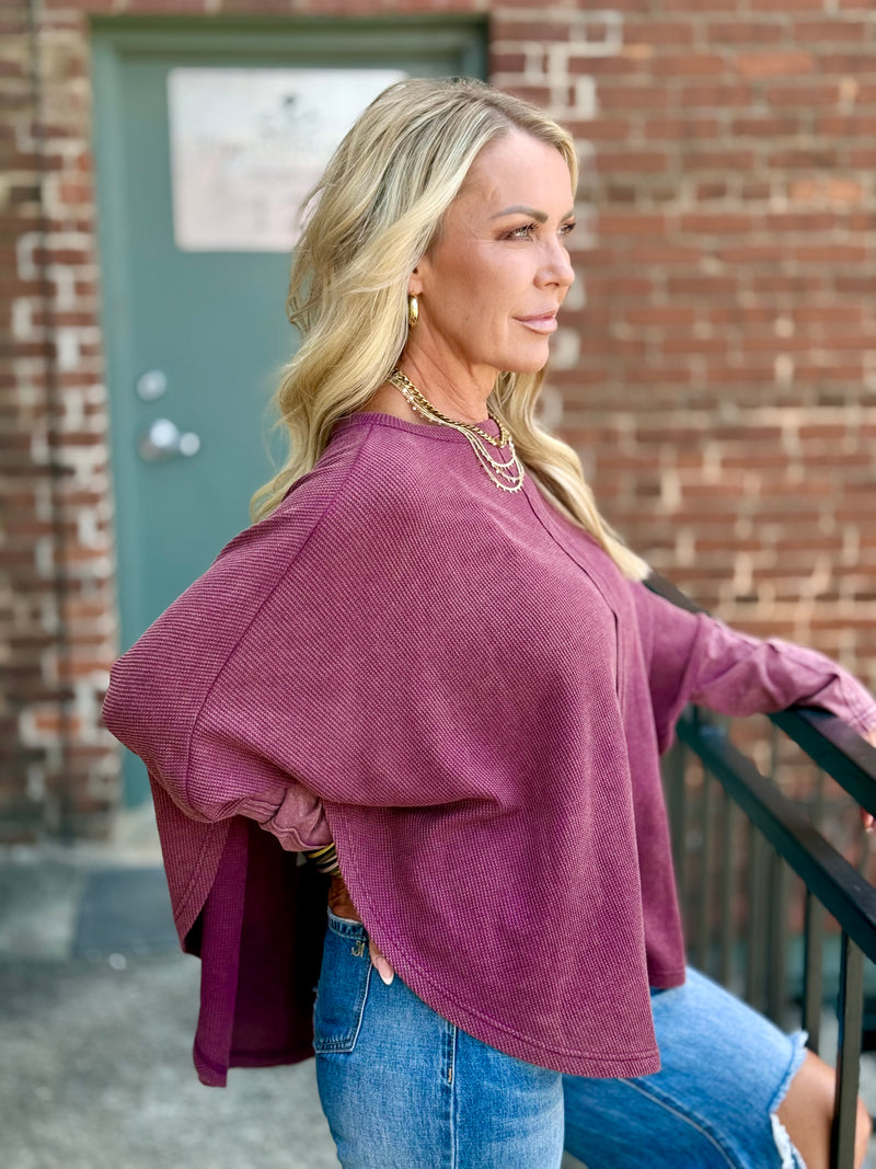 Washed Rounded Hem Pullover | Burgundy