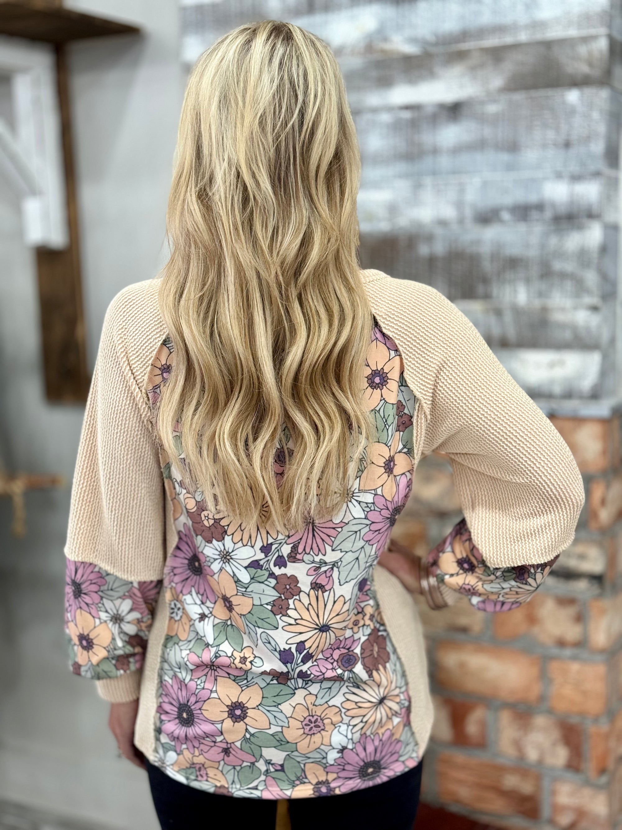Ribbed Boho Floral Top