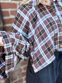 Cropped Wide Sleeve Plaid Top