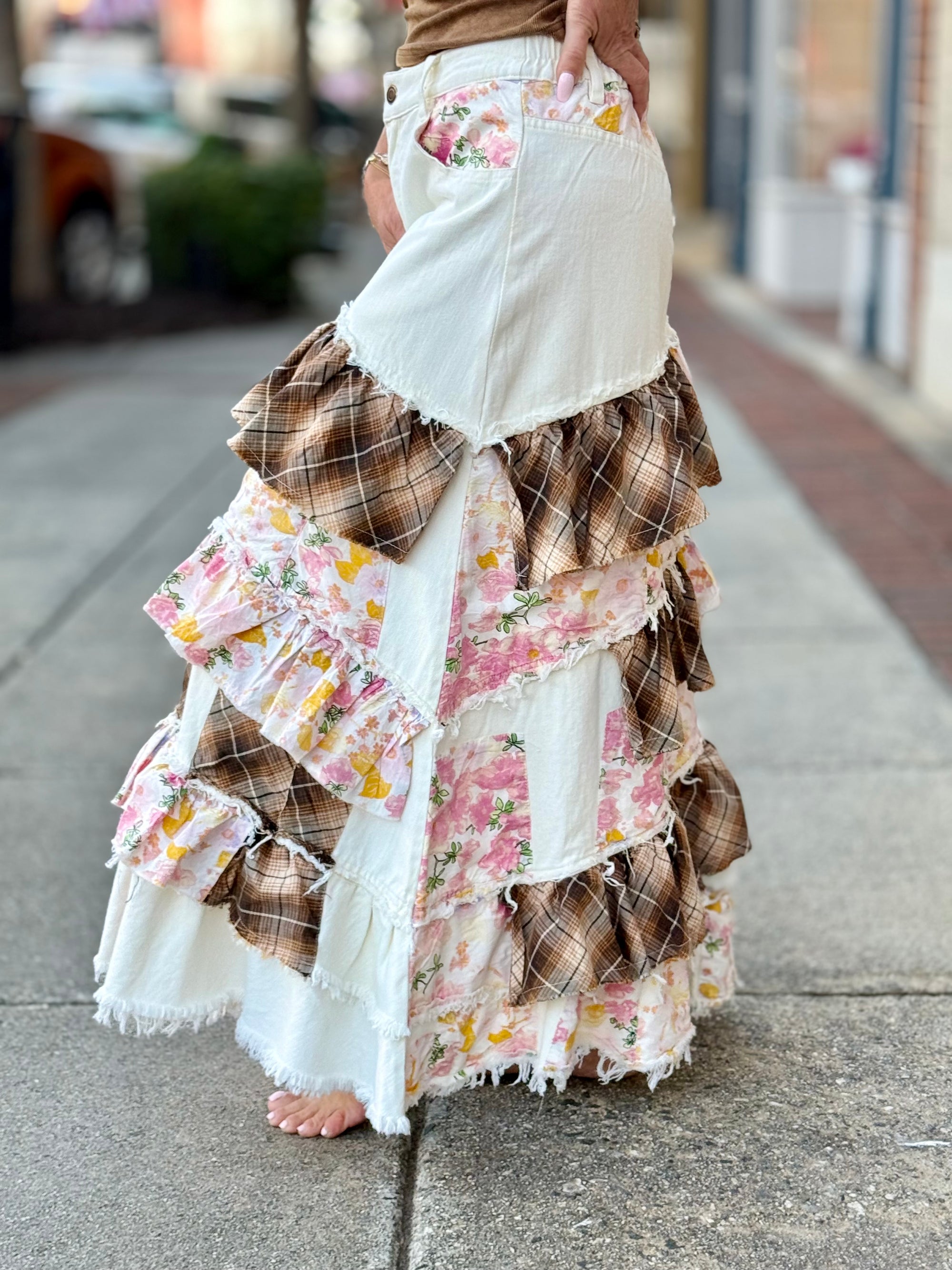 Tiered Patchwork Maxi Skirt