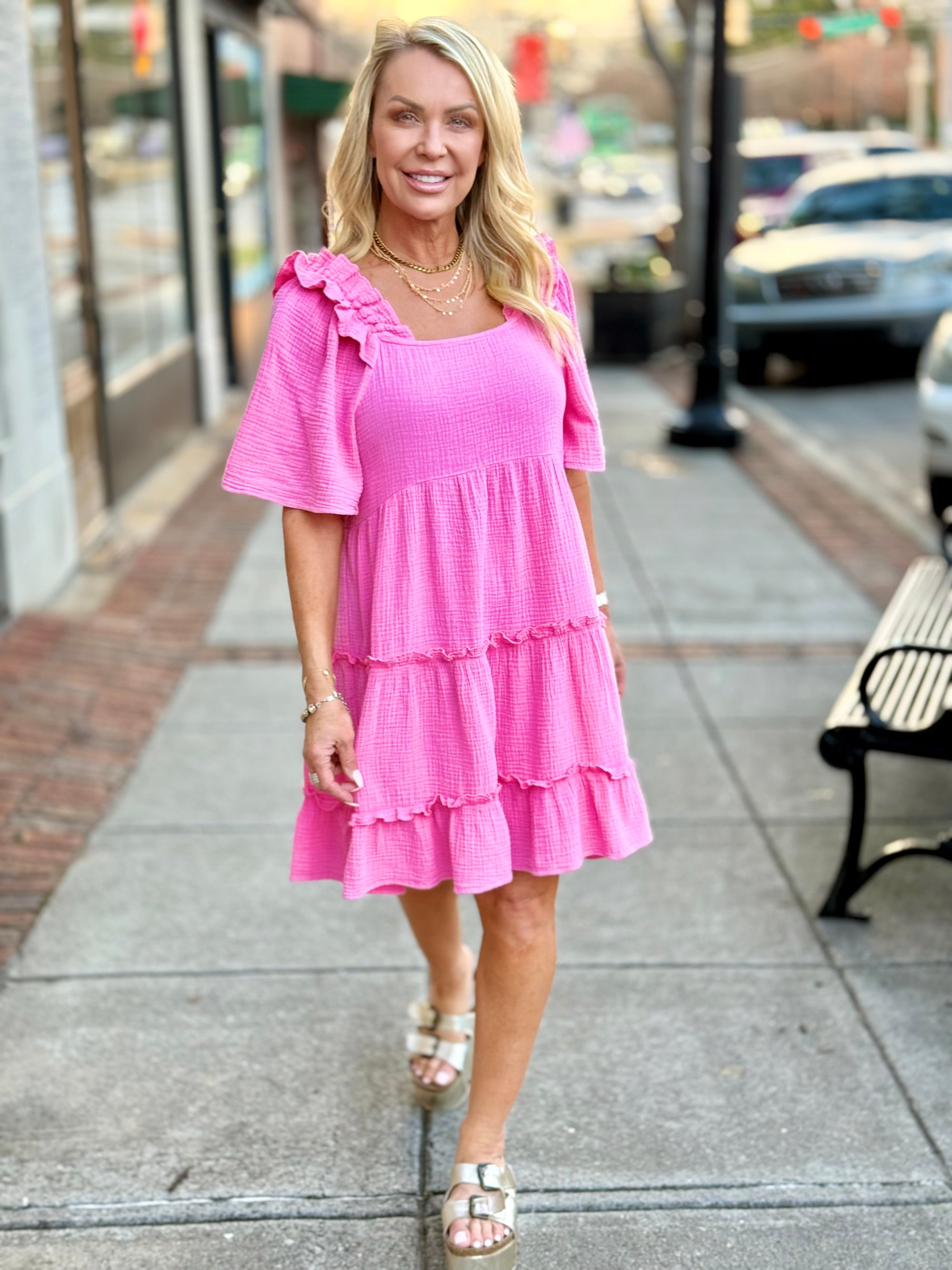 Gauze Ruffle Shoulder Dress