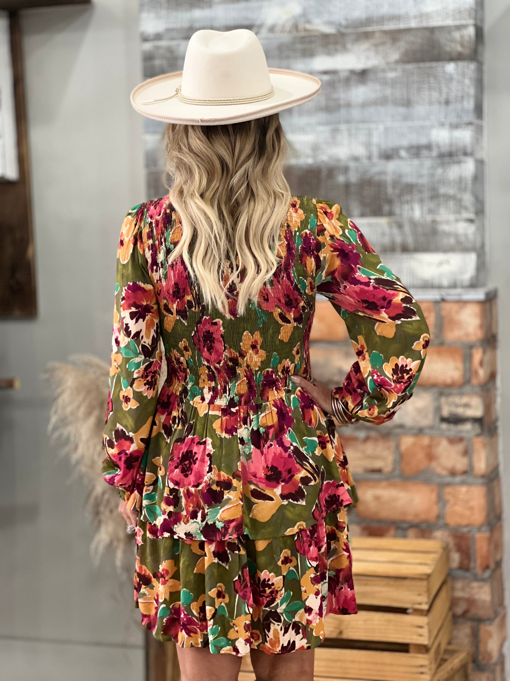 Smocked Floral Tiered Ruffle Dress
