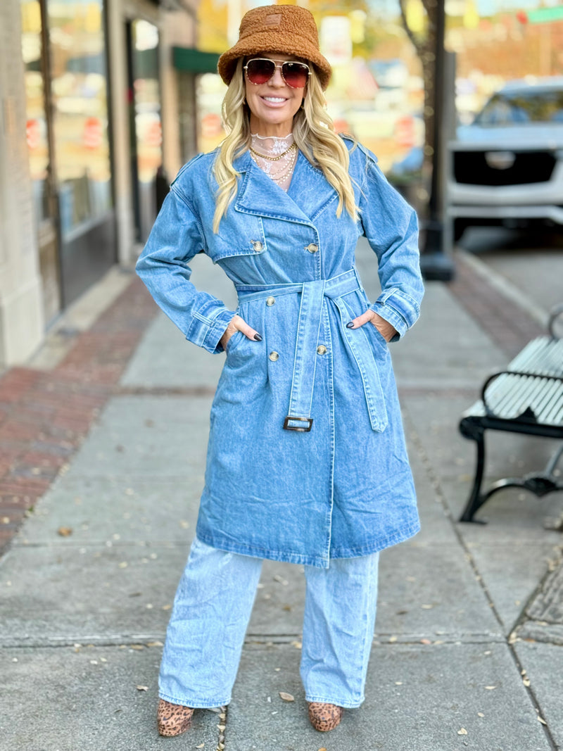 Belted Denim Trench Coat