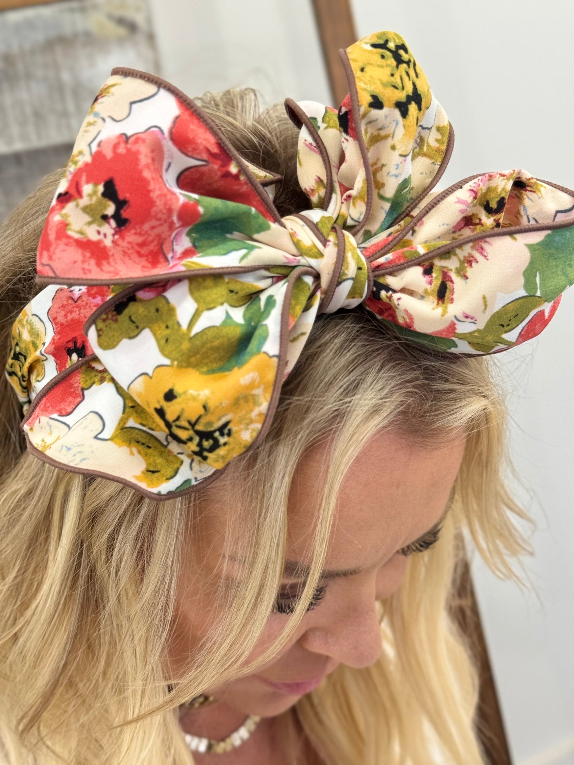 Printed Big Bow Headband in Pink