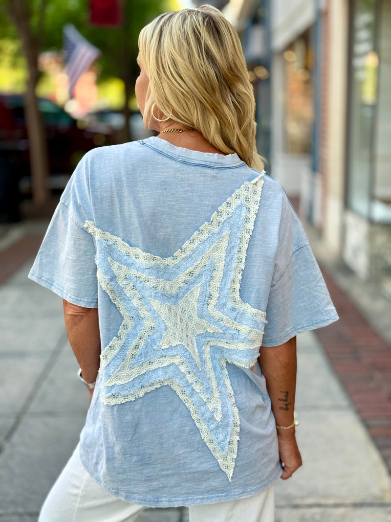 Lace Star Patch Top | Blue