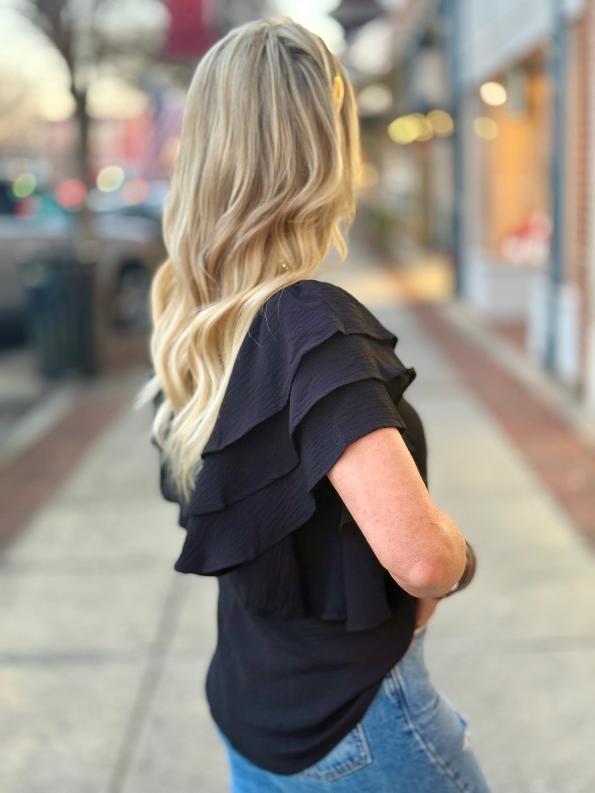 Tiered Ruffle Sleeve Top | Black