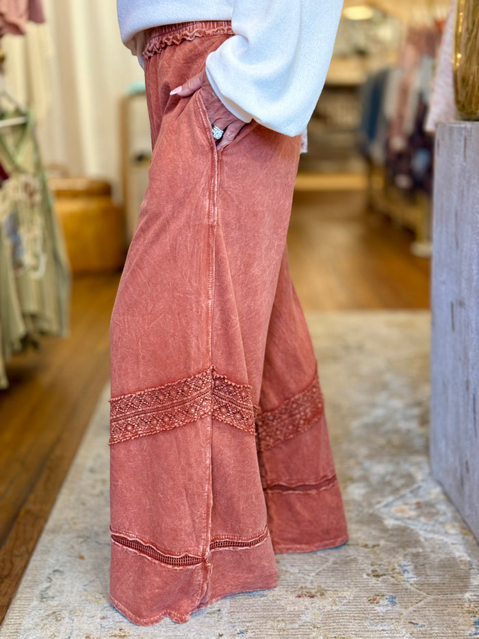 Crochet Trim Wide Leg Pants