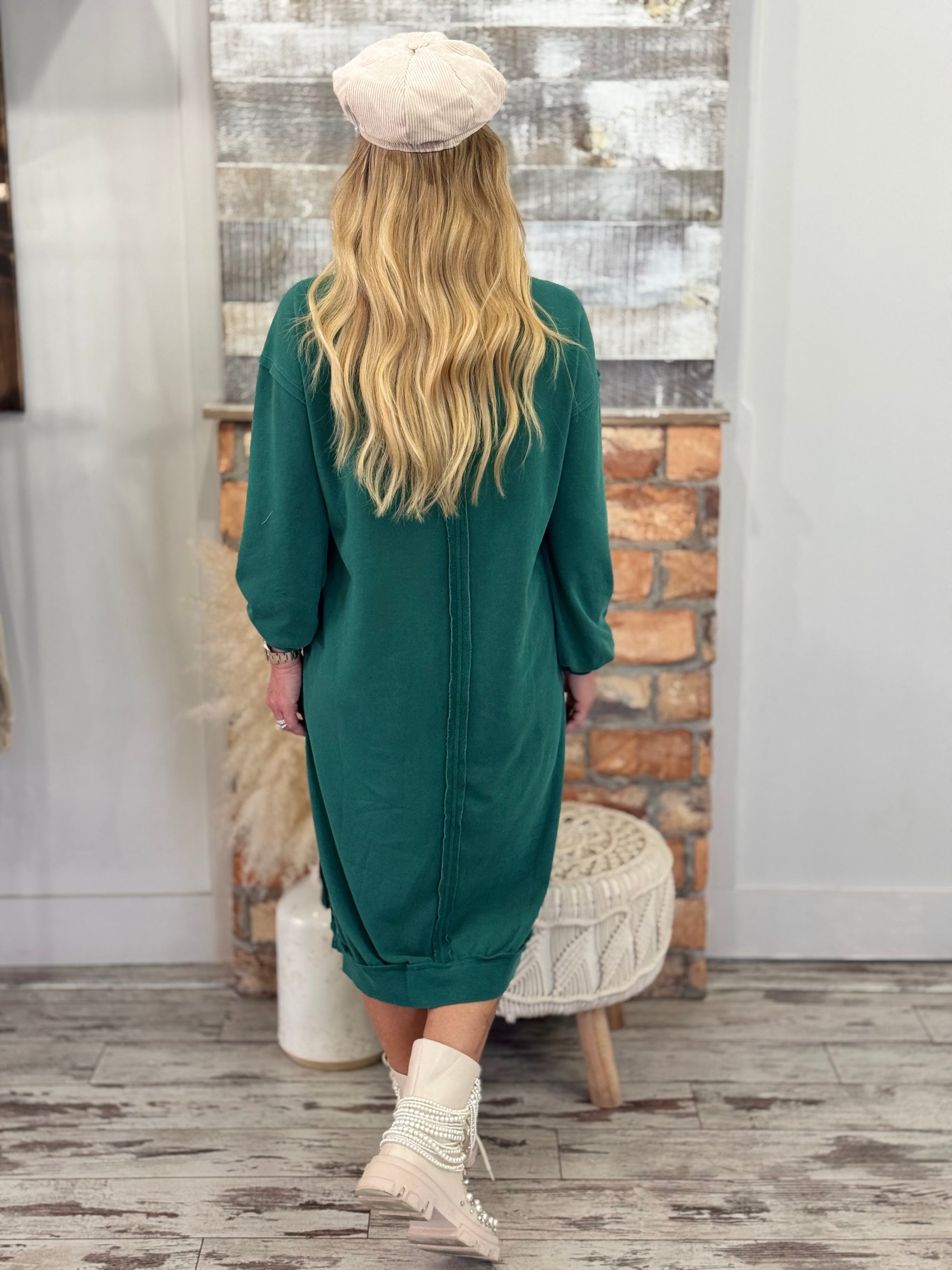 Raw Edge Sweatshirt Midi Dress