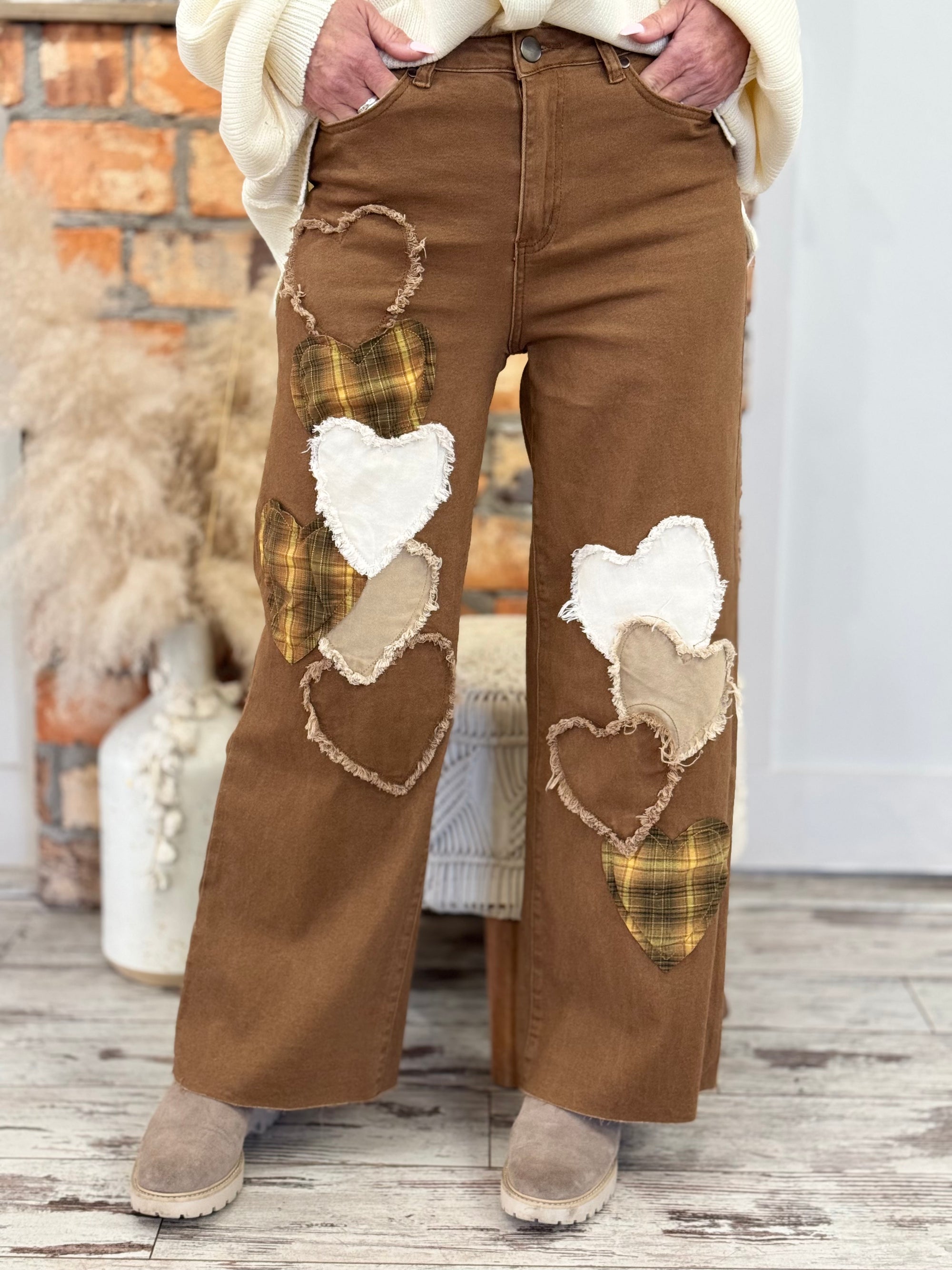 Mixed Print Heart Patchwork Pants