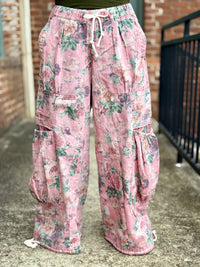 Vintage Floral Wide Leg Cargo Pants