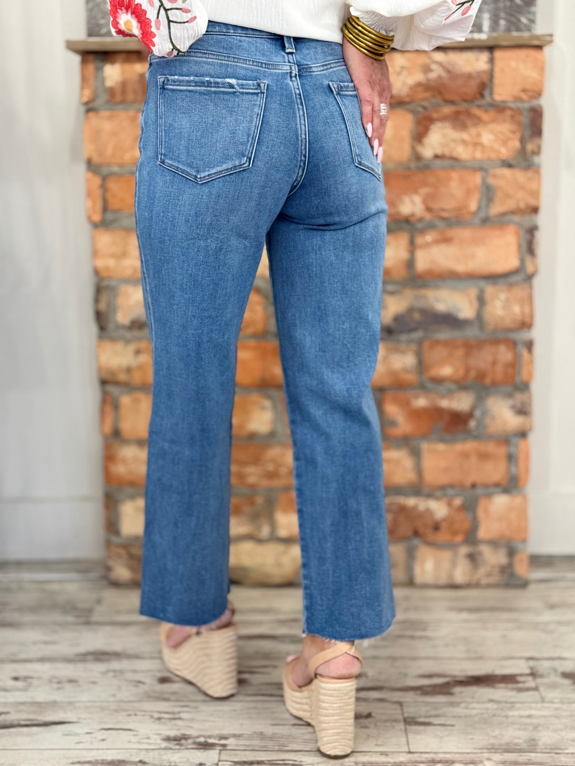 Raw Hem Slim Wide Leg Jeans