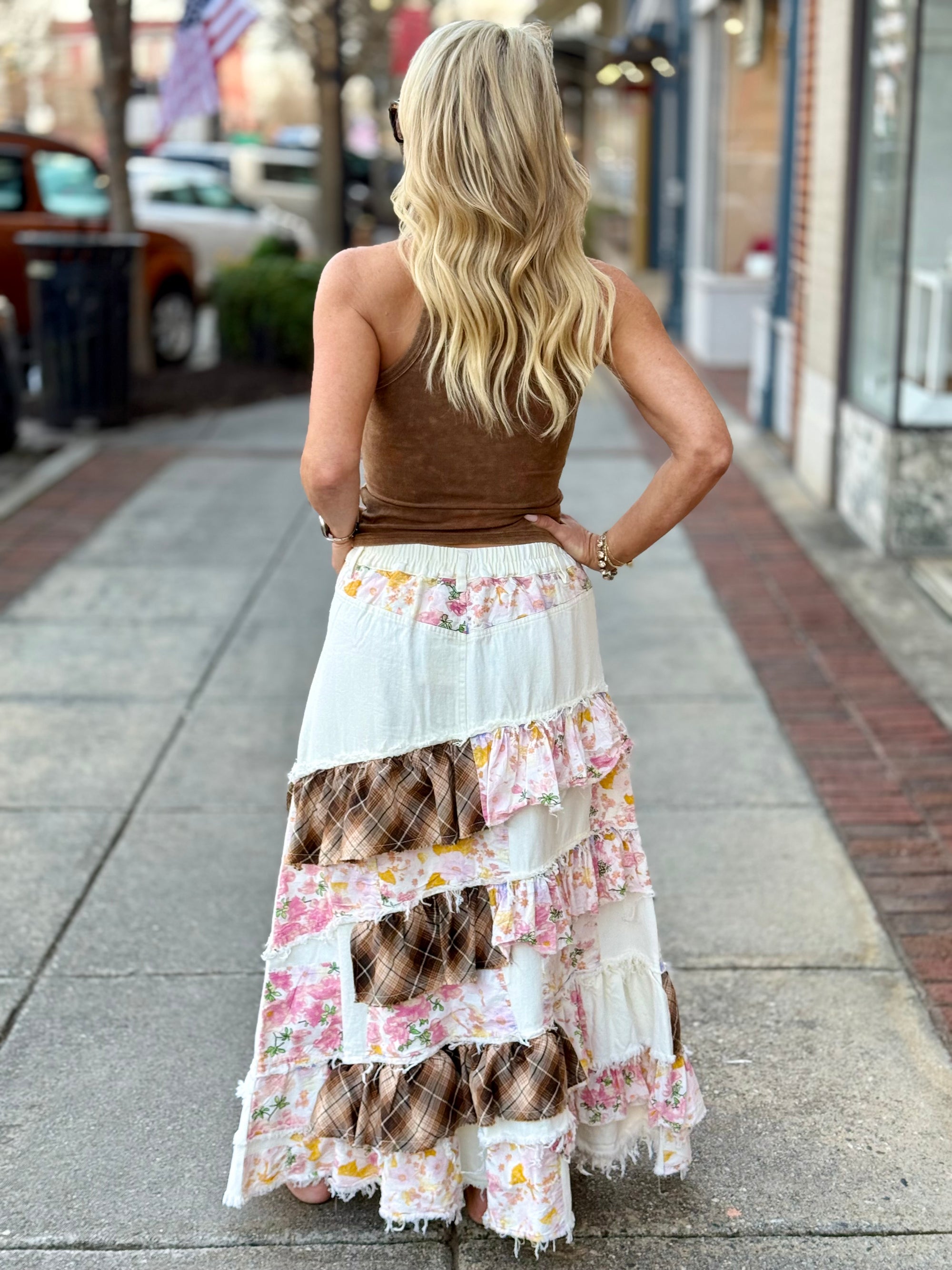 Tiered Patchwork Maxi Skirt