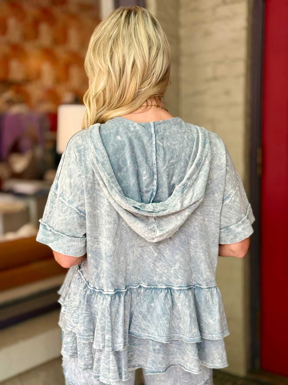 Ruffle Mineral Wash Hooded Top