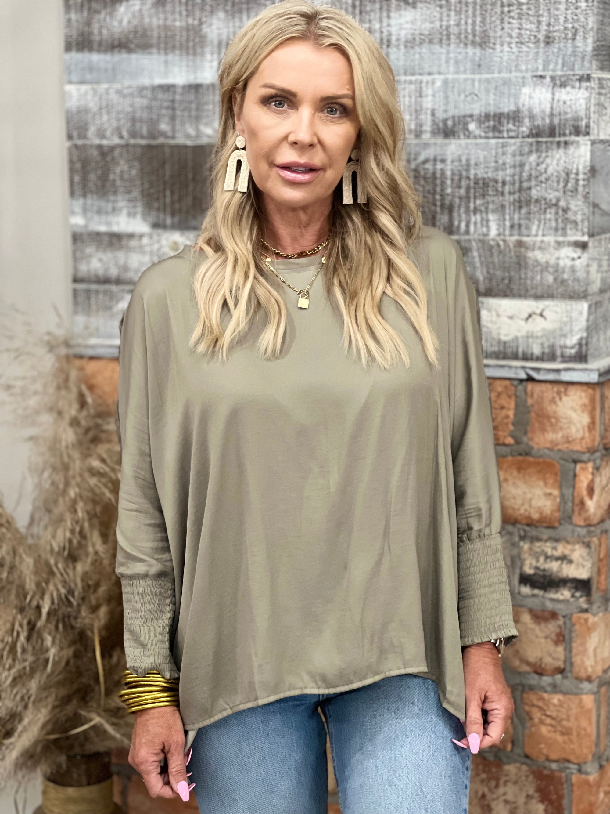 Oversized Smocked Dolman Sleeve Top