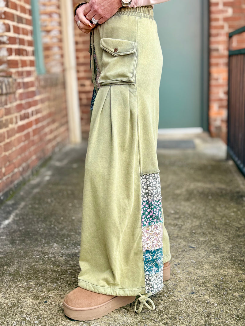 Wide Leg Floral Colorblock Pants