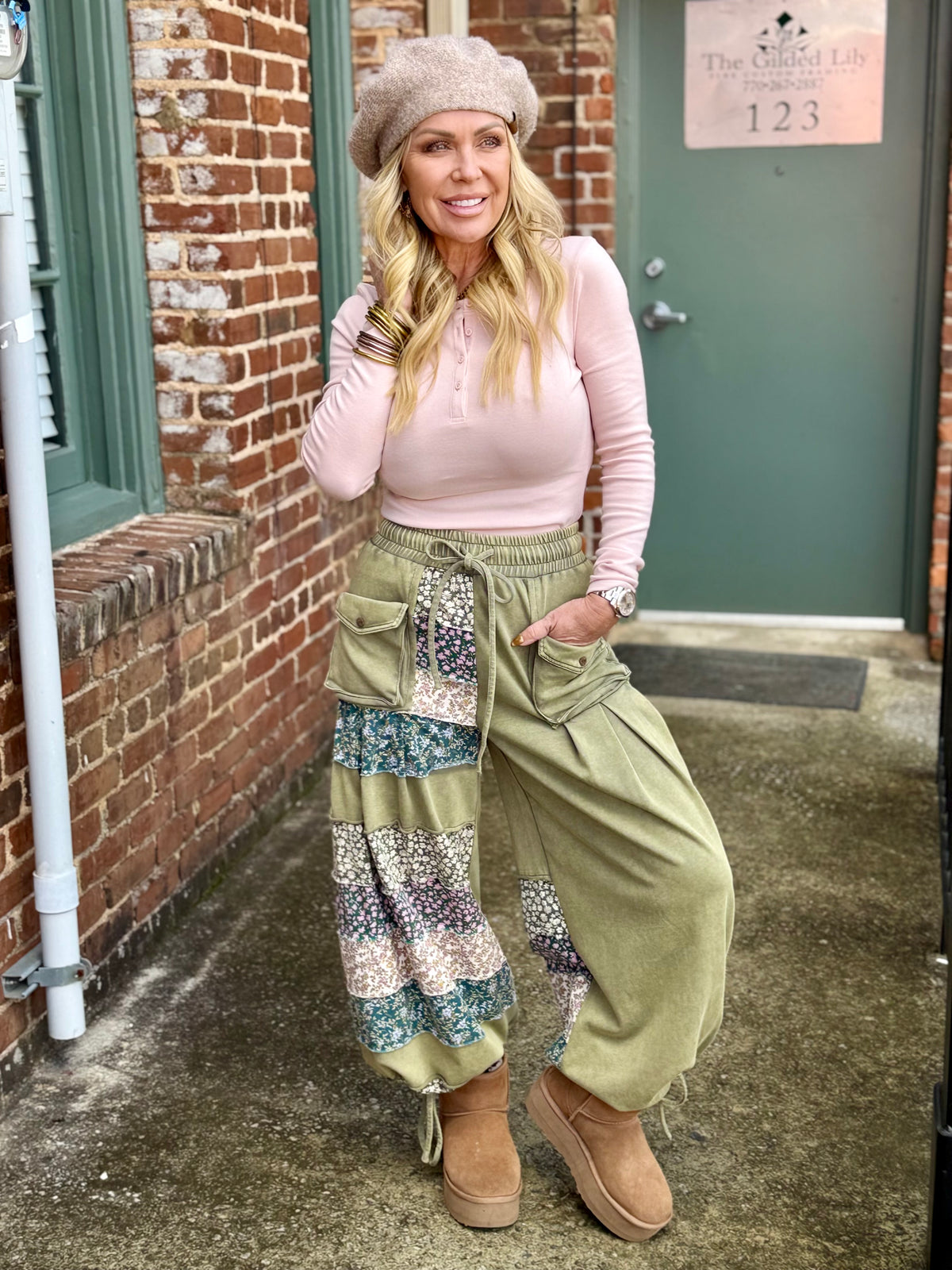 Wide Leg Floral Colorblock Pants