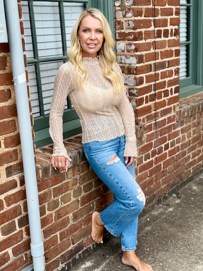 Sheer Flare Sleeve Lace Top | Natural