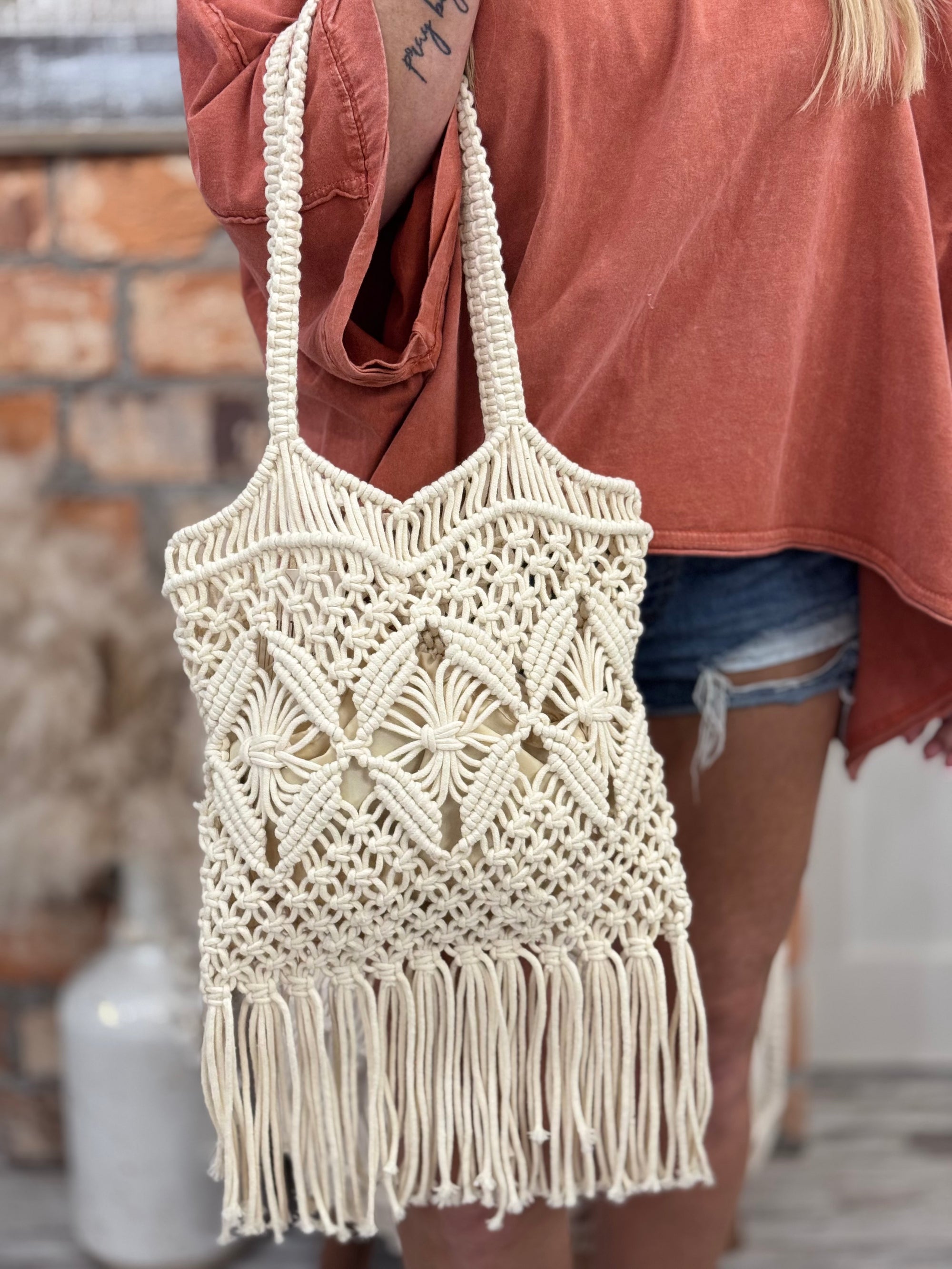 Woven Macrame Tote Bag | Ivory