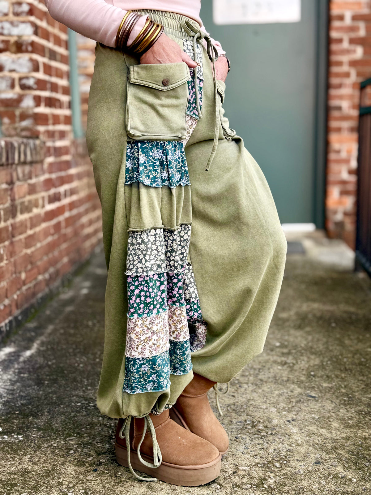 Wide Leg Floral Colorblock Pants