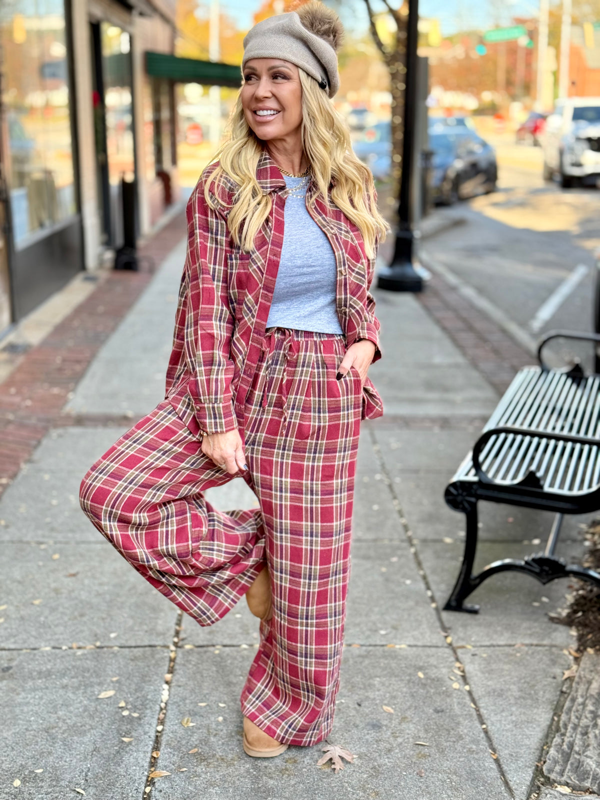 Plaid Wide Leg Pants