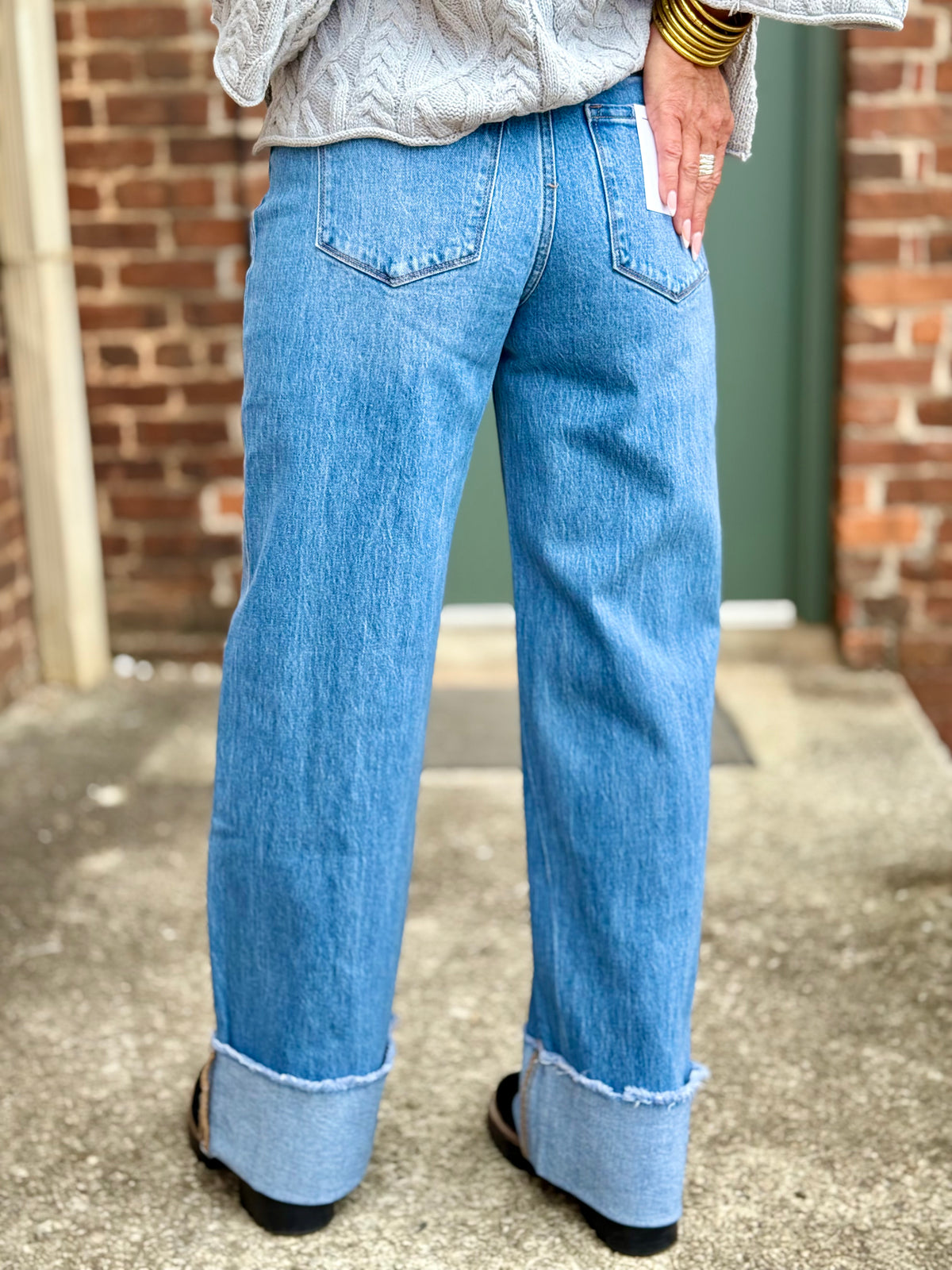 High Rise Cuffed Wide Leg Jeans