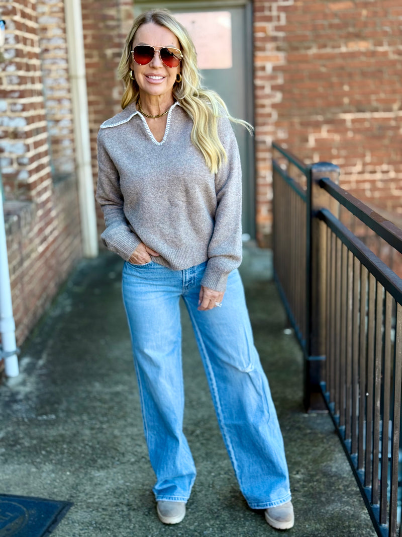 Loose Fit Trim Collar Sweater