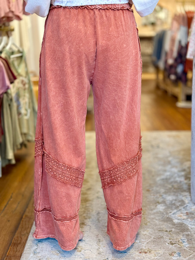 Crochet Trim Wide Leg Pants