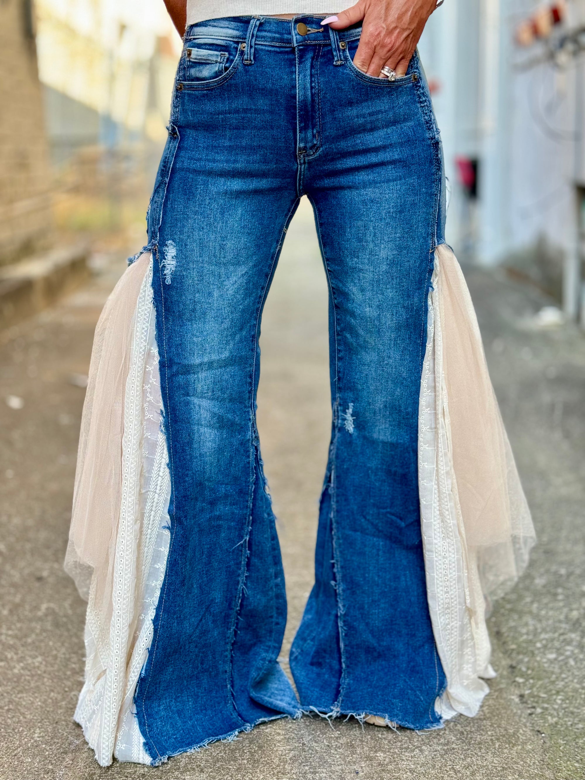 Boho Wide Leg + Lace Jeans