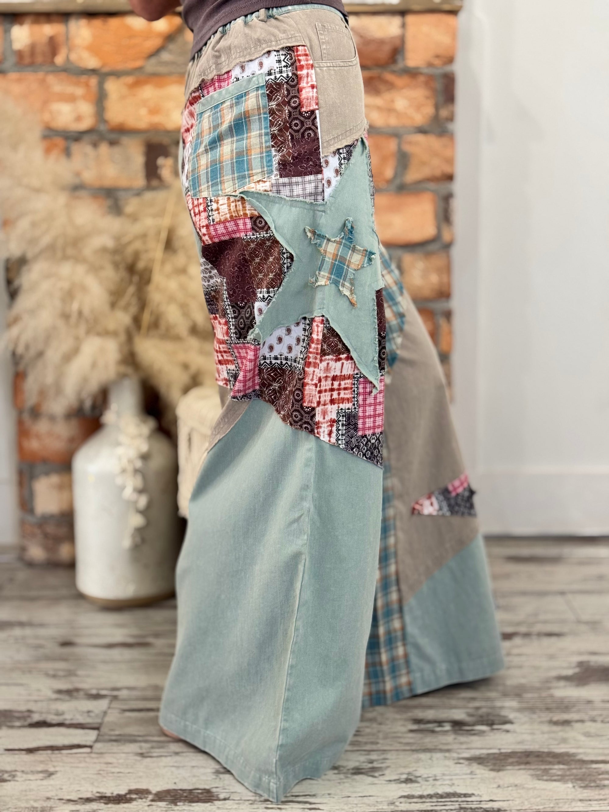 Mixed Patchwork Wide Leg Pants