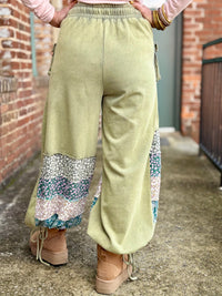 Wide Leg Floral Colorblock Pants