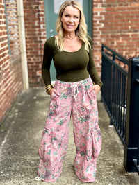 Vintage Floral Wide Leg Cargo Pants
