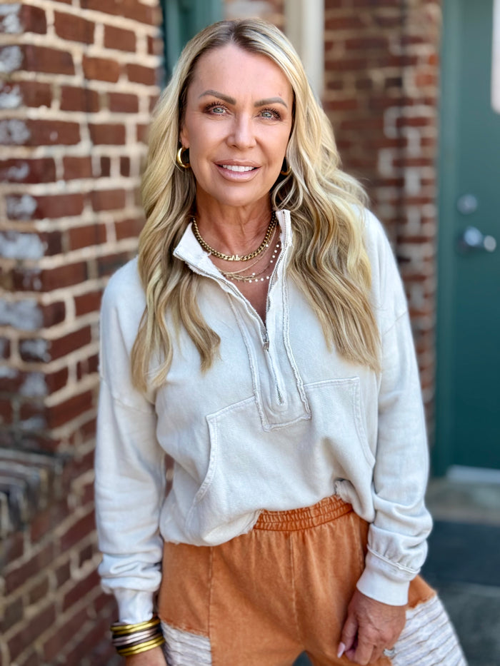 Mock Neck Half Zip Top | Natural