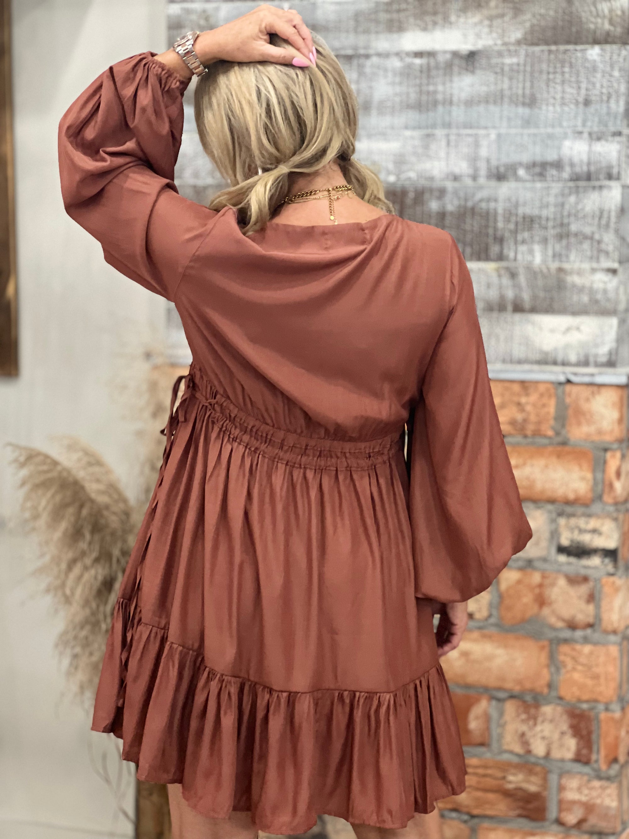 Smocked Waist Bubble Sleeve Dress