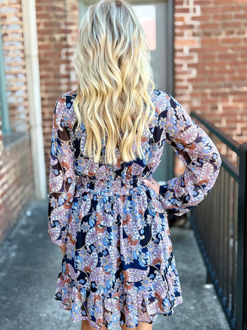 Paisley Print Smocked Waist Dress
