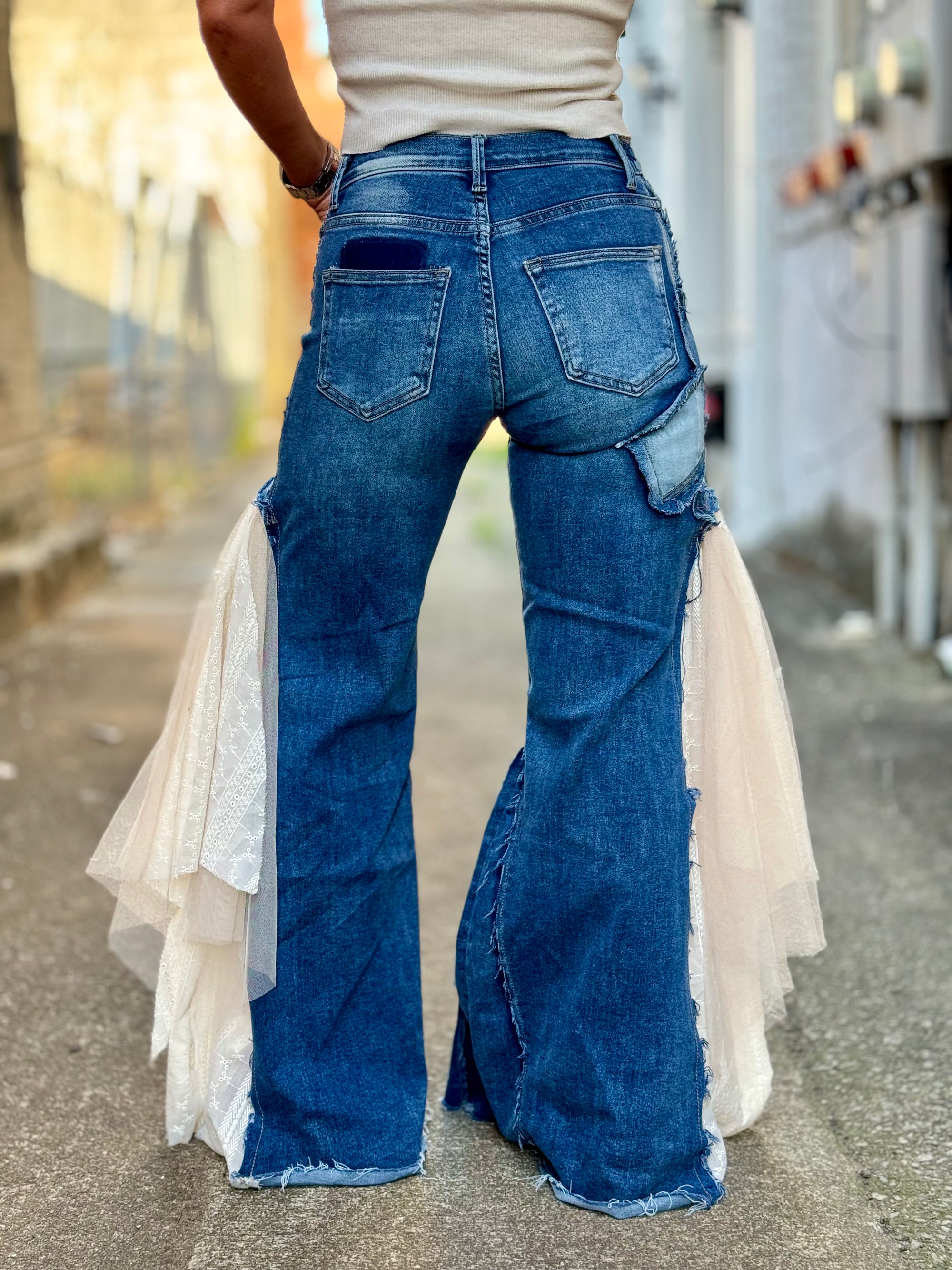 Boho Wide Leg + Lace Jeans