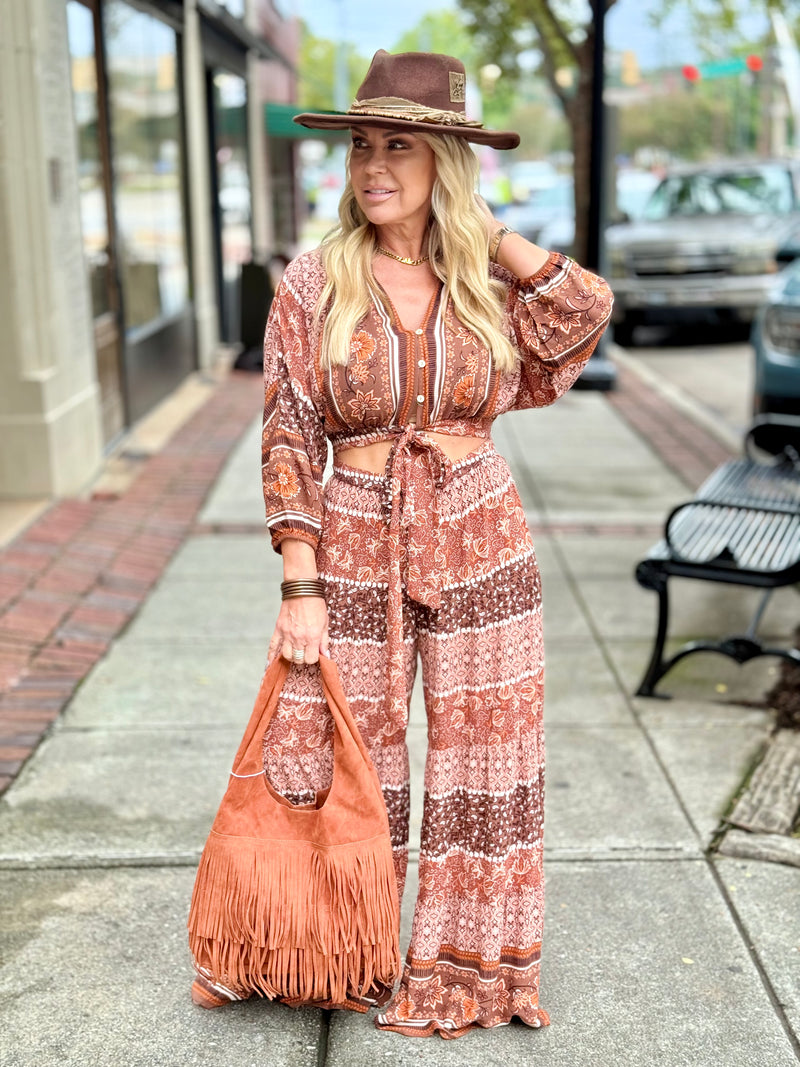 Layered Fringe Suede Bag