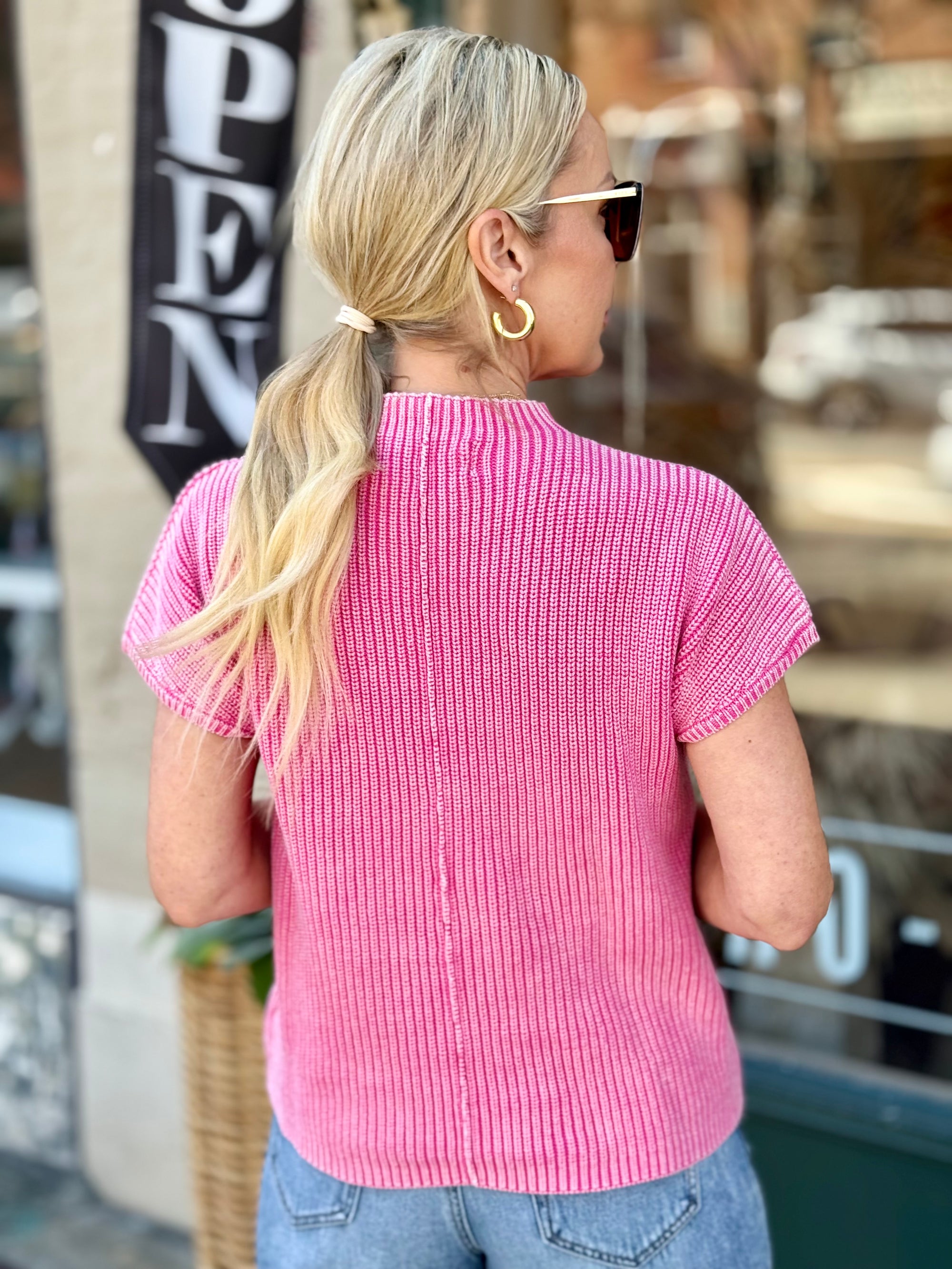 Washed Mock Neck Sweater | Pink