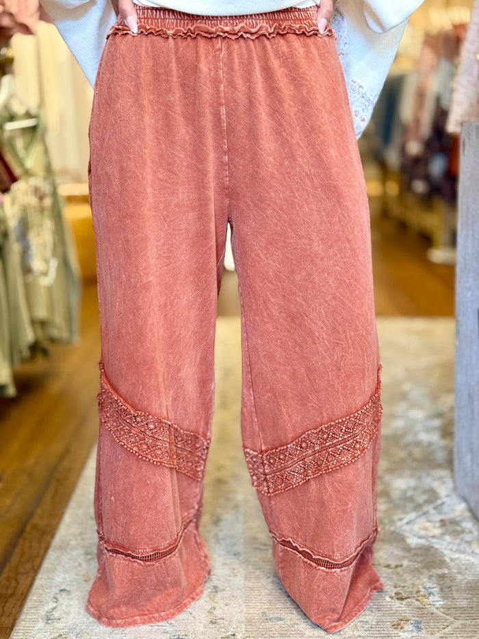 Crochet Trim Wide Leg Pants