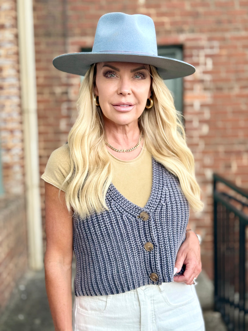Button Down Sweater Top | Charcoal