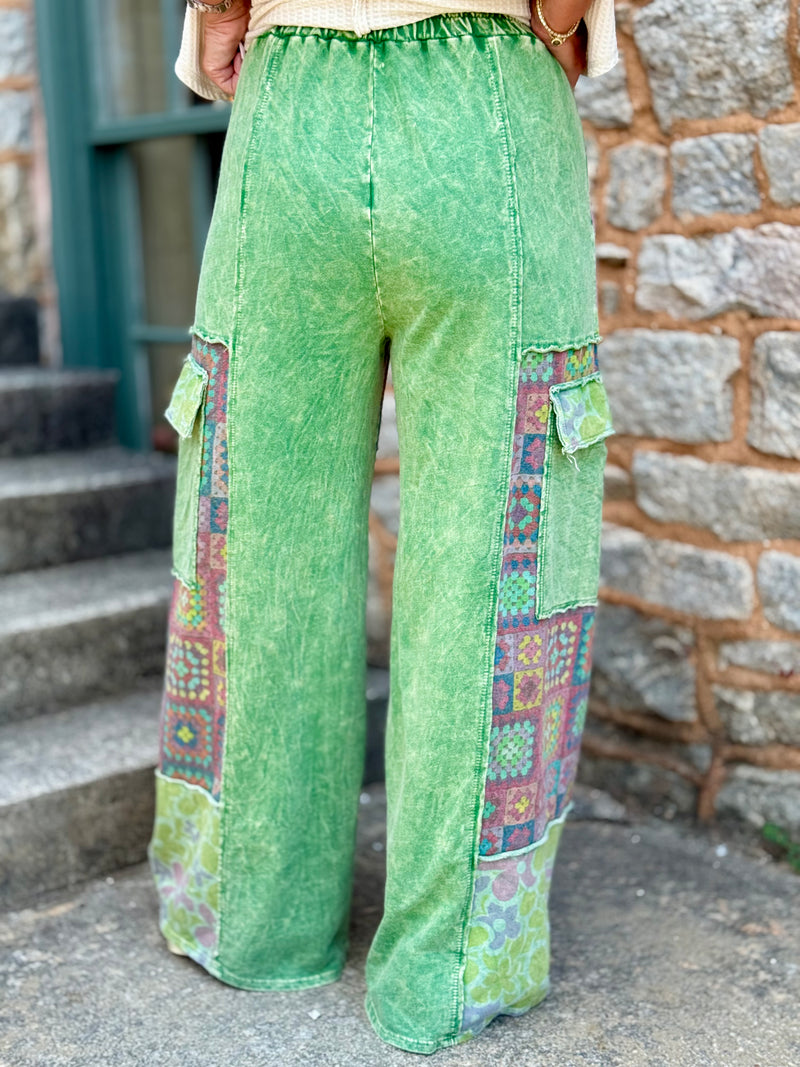 Crochet Floral Wide Leg Cargo Pants