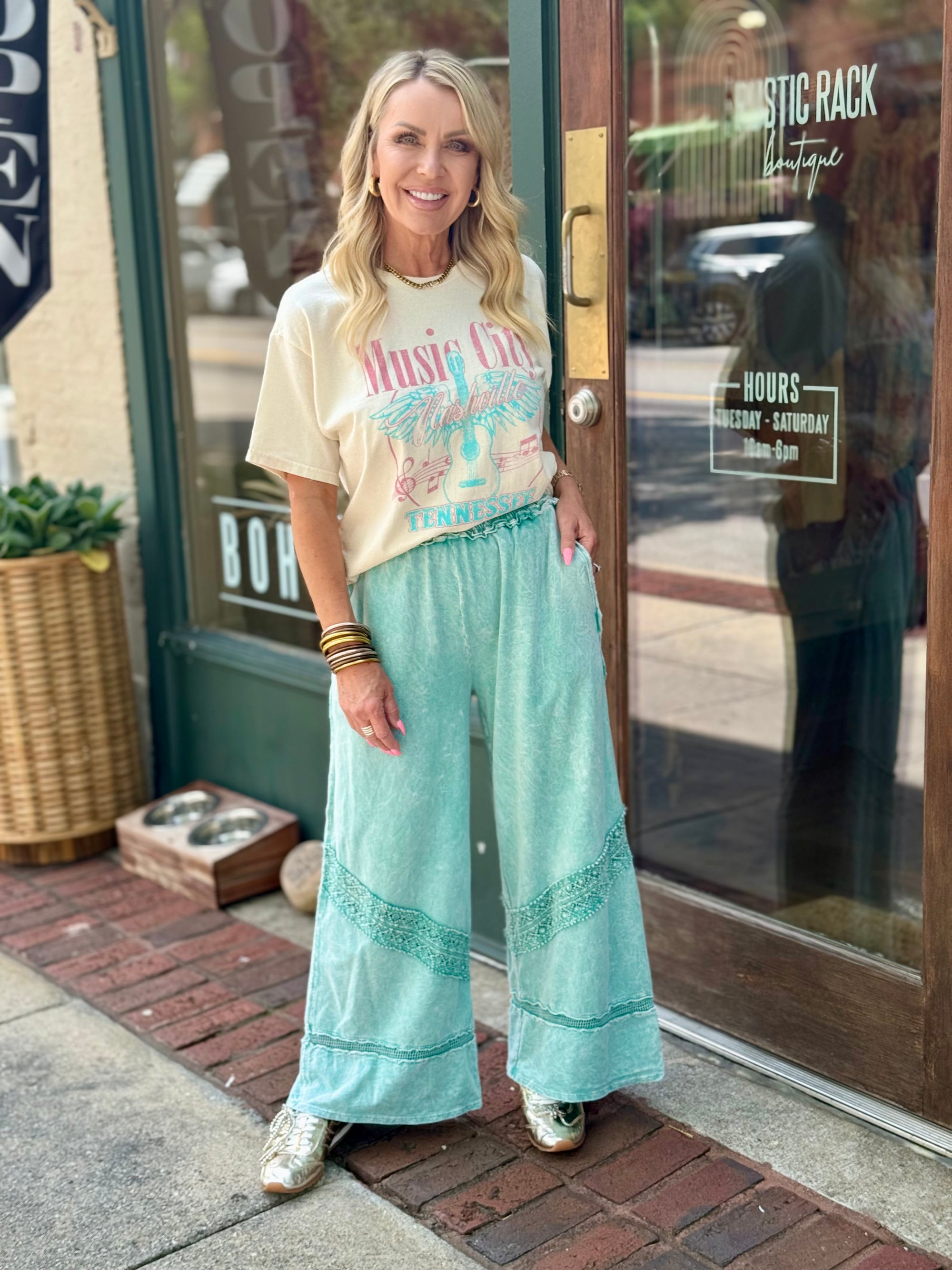 Crochet Trim Wide Leg Pants