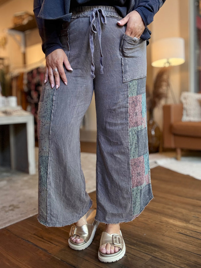 Paisley Angled Hem Wide Leg Pants