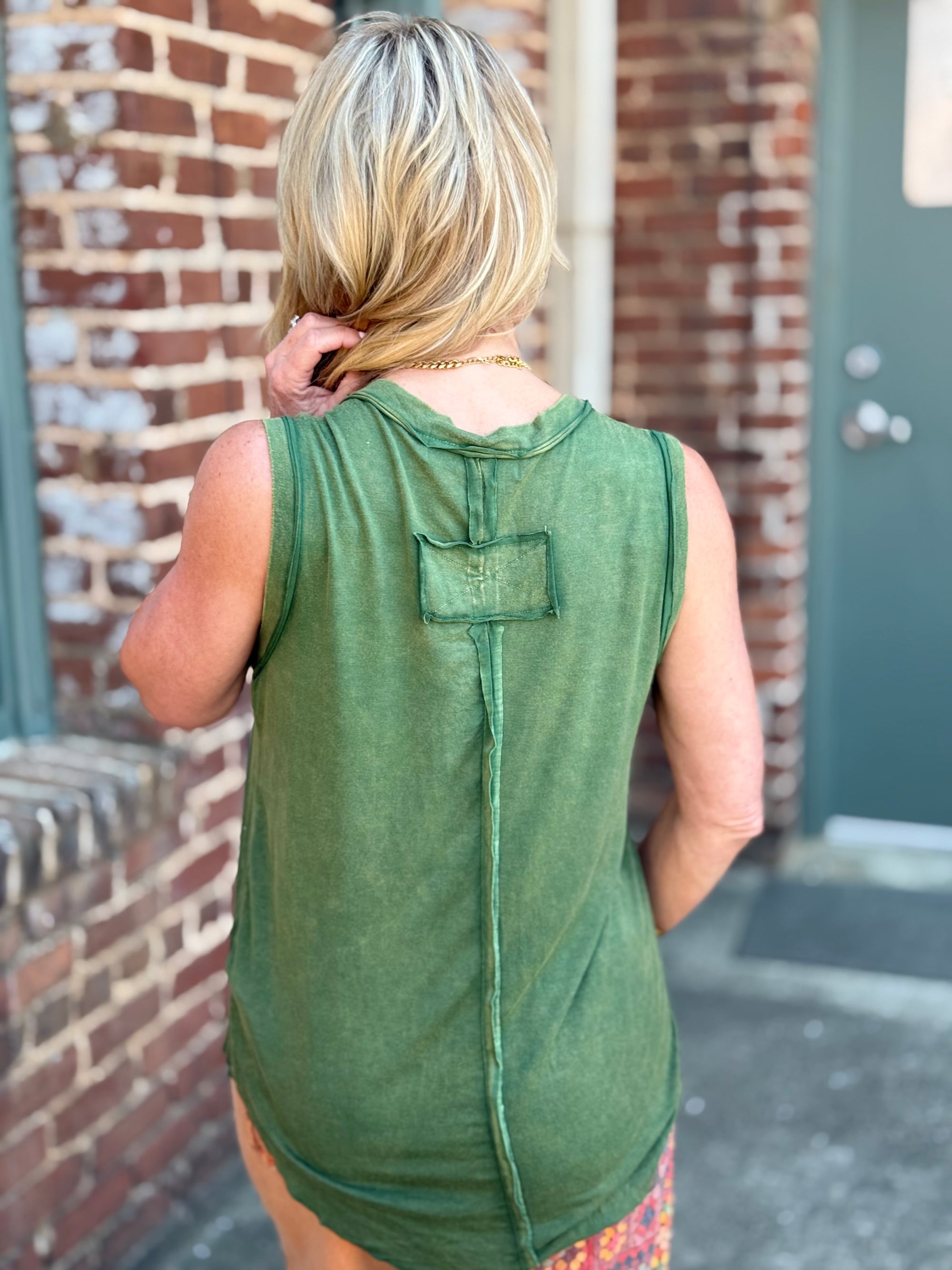 Mineral Wash Raw Edge Tank Top | Olive