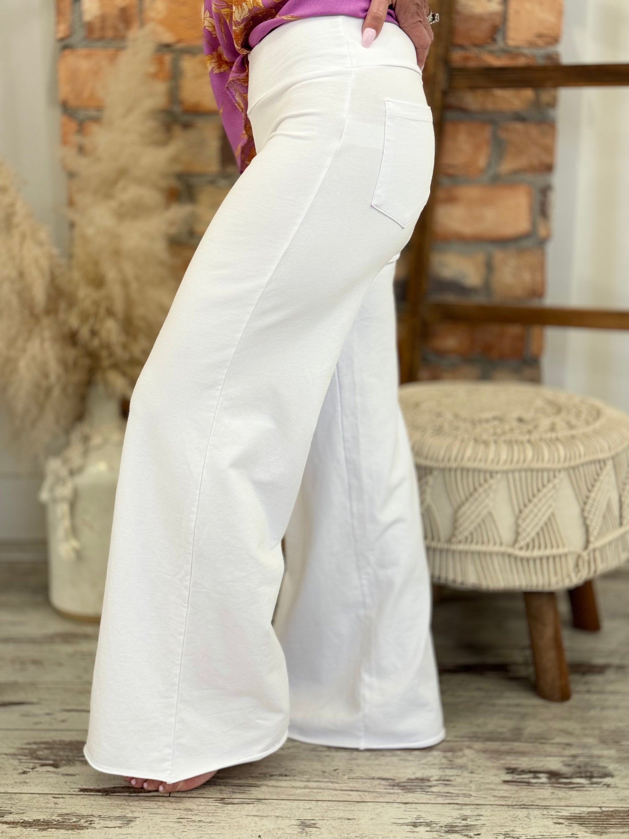 Washed Wide Leg Pants in White